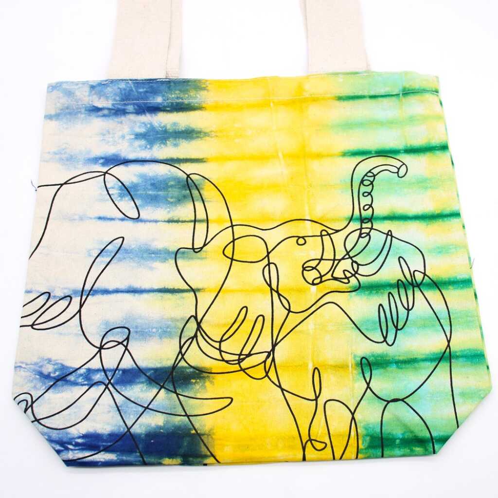 Tie-dye cotton bag with elephants design