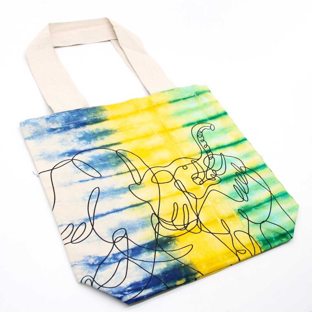 Tie-dye cotton bag with elephants design
