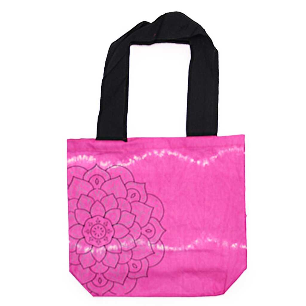 Tie-dye cotton bag with mandala design in magenta