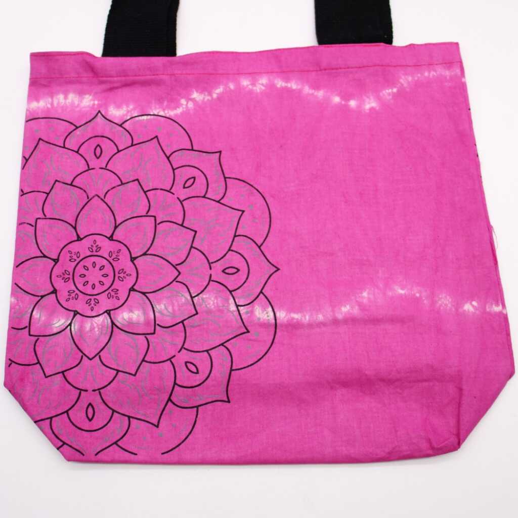 Tie-dye cotton bag with mandala design in magenta