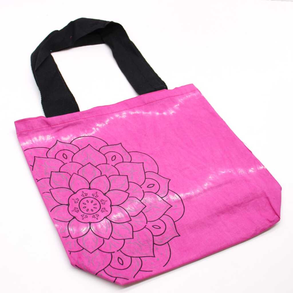 Tie-dye cotton bag with mandala design in magenta