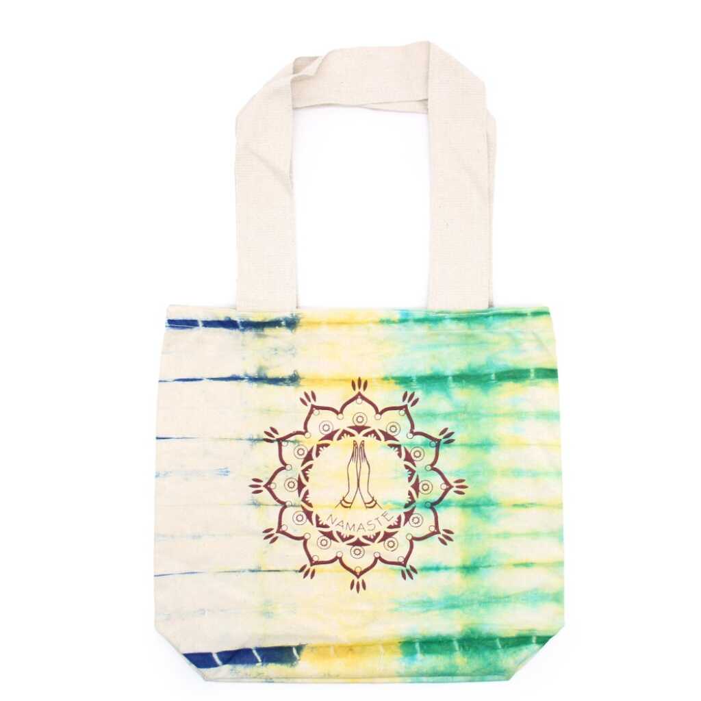 Tie-dye cotton bag with Namaste Hands design in multicolours
