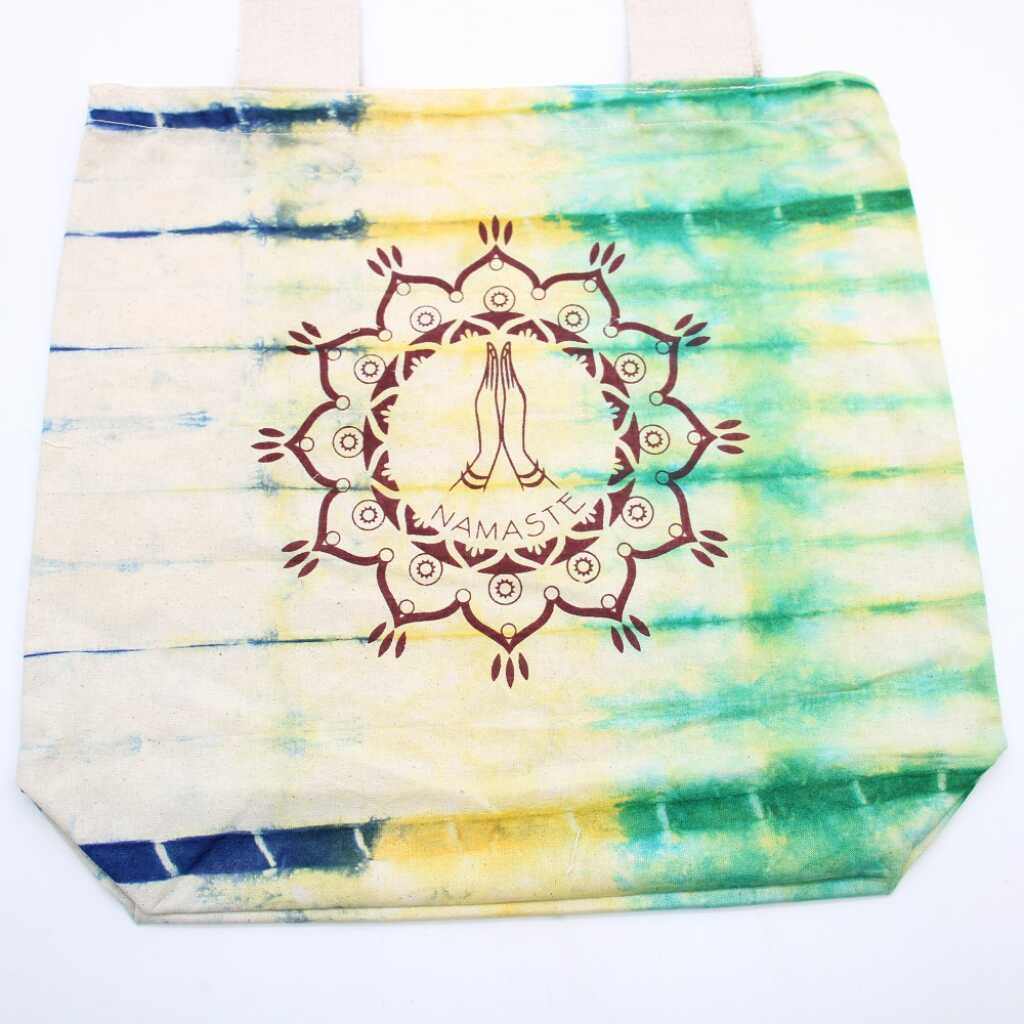 Tie-dye cotton bag with Namaste Hands design in multicolours