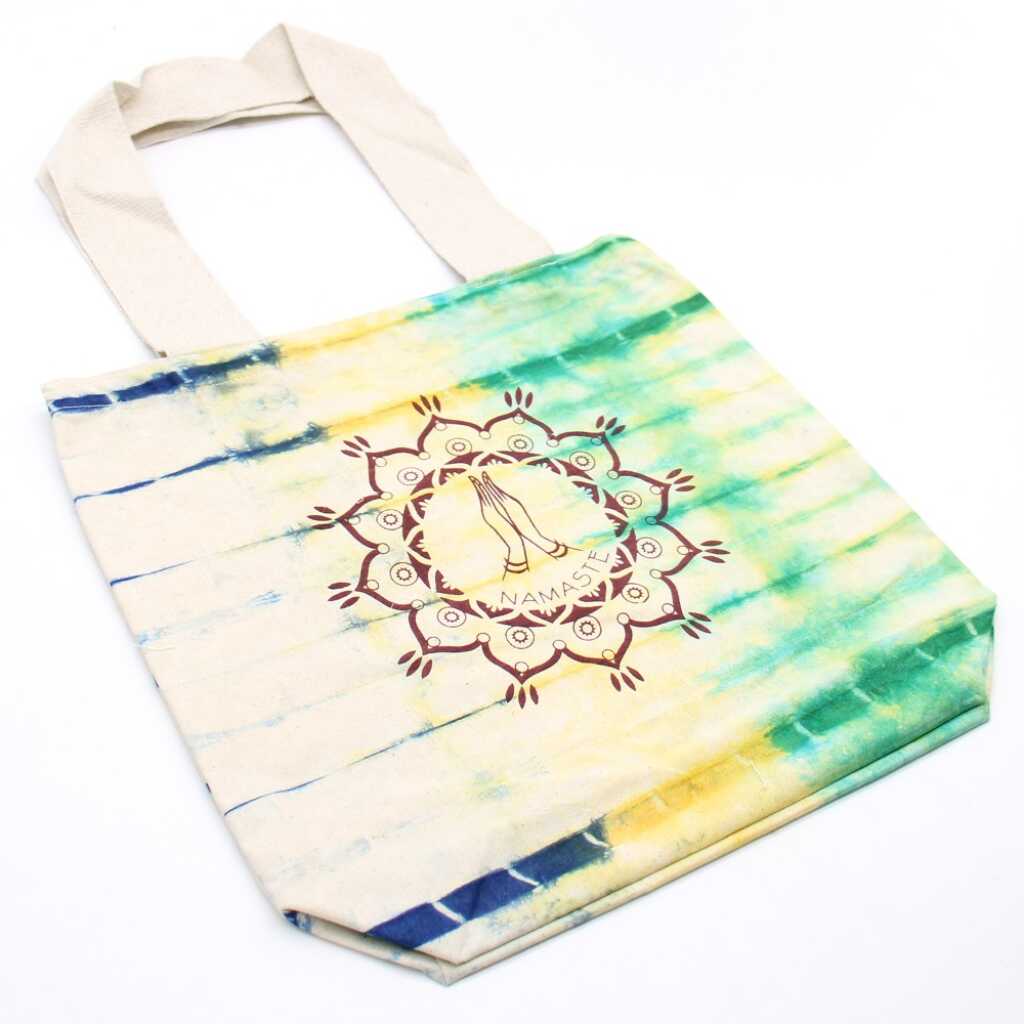 Tie-dye cotton bag with Namaste Hands design in multicolours