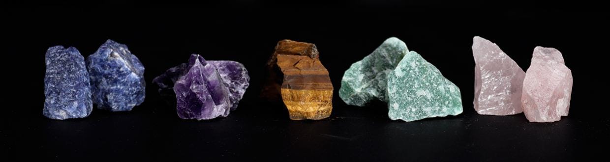 raw crystals in a row