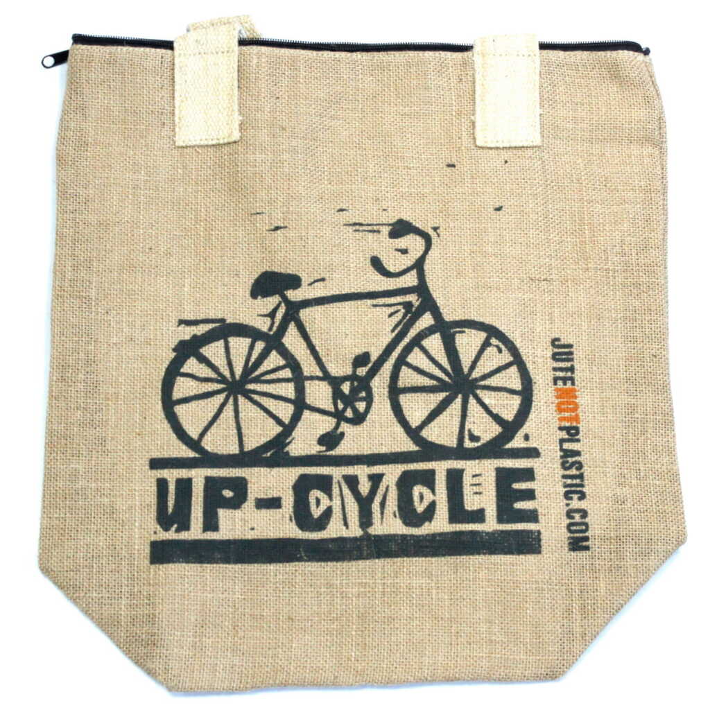 A jute bag - up cycle logo - black