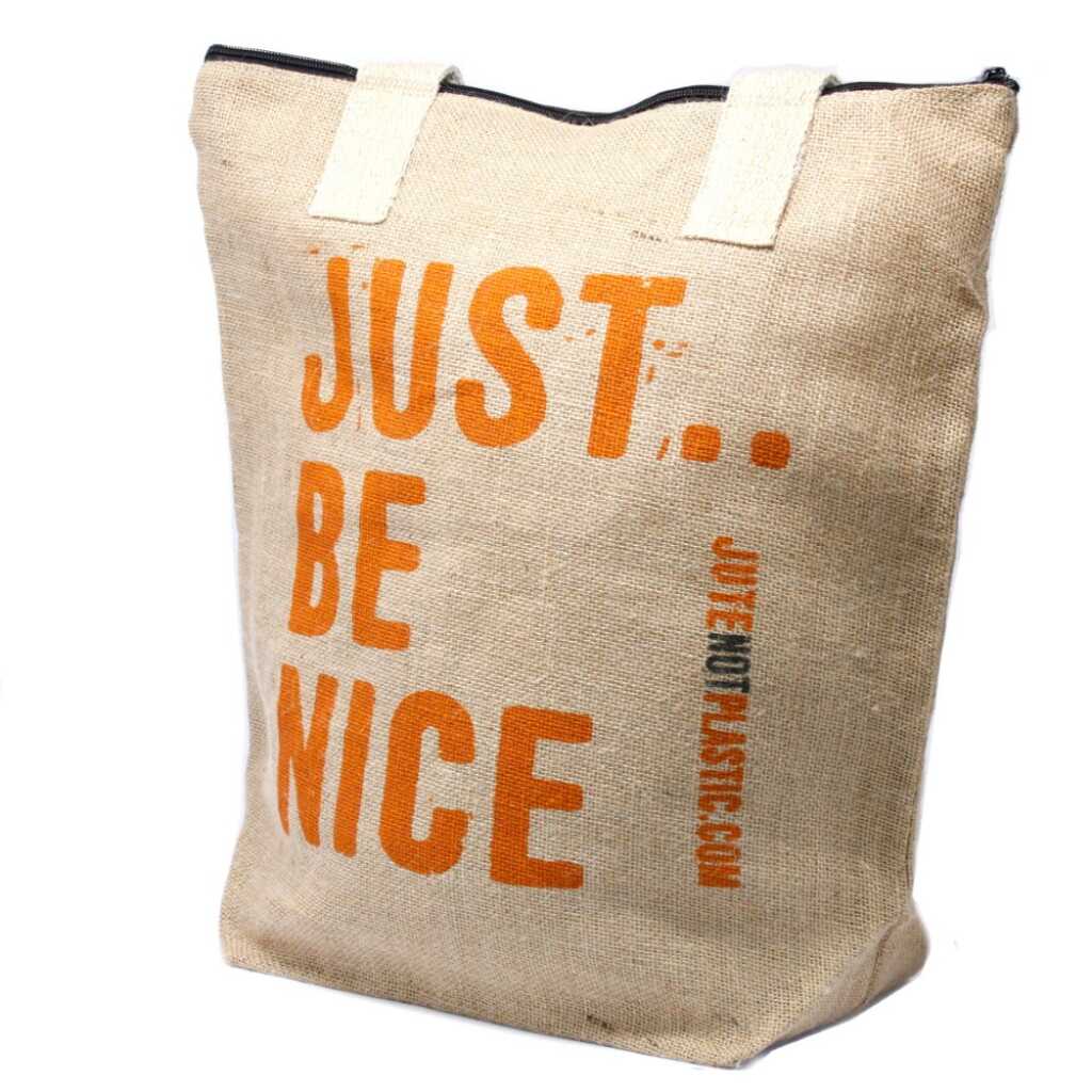 A jute bag - just be nice logo