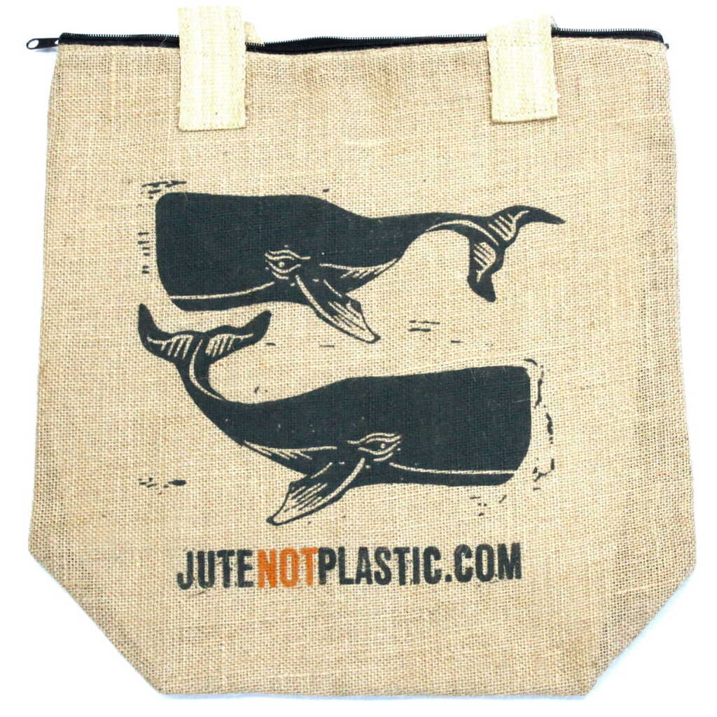 A jute bag - two whales logo - black