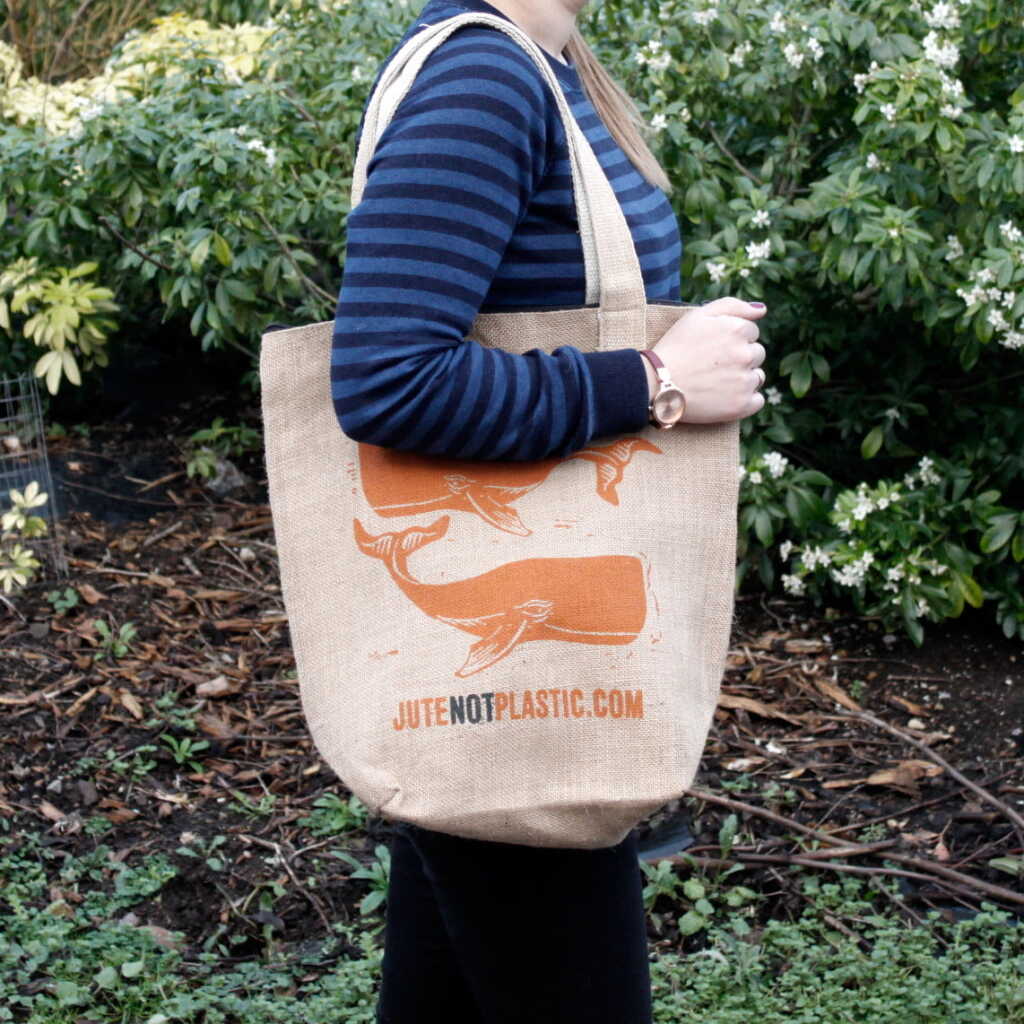 A jute bag - two whales logo