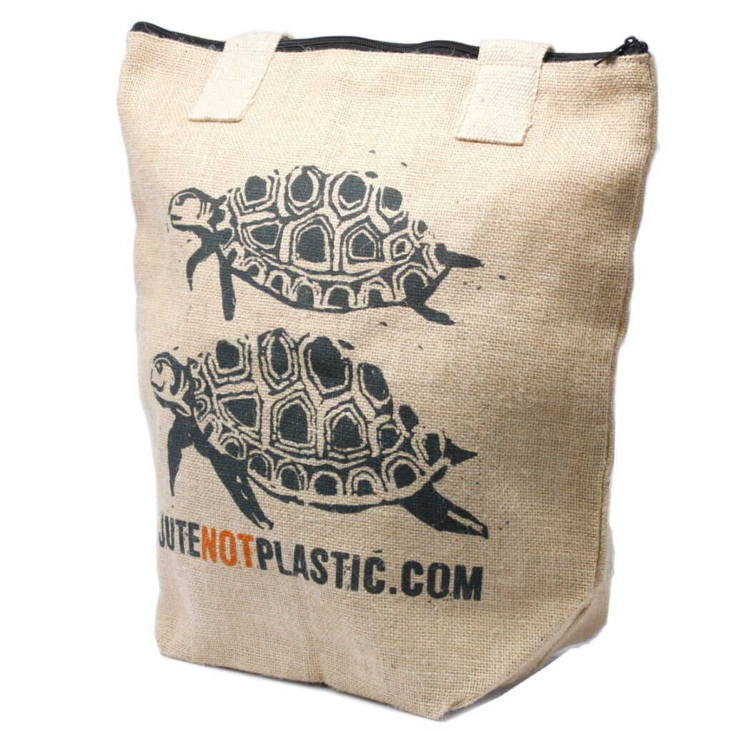 A jute bag - two turtles logo