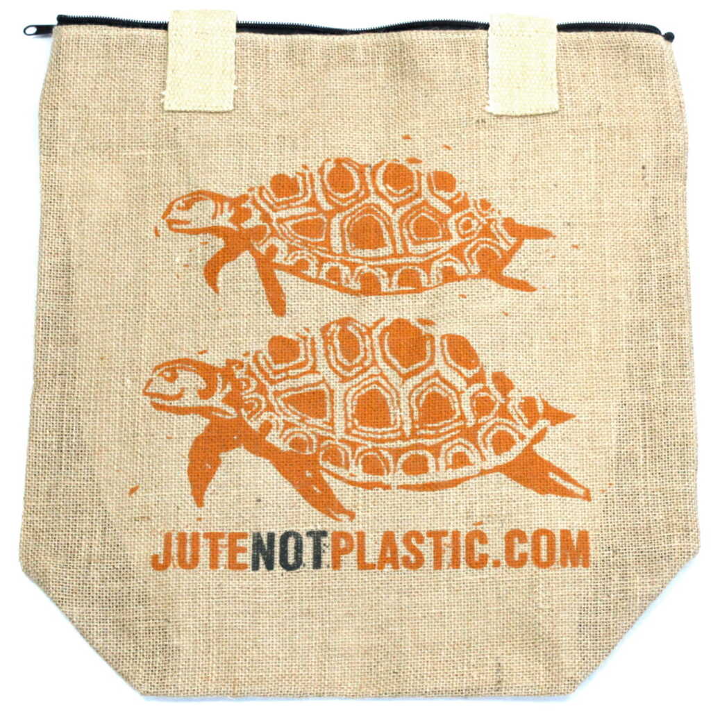 A jute bag - two turtles logo - orange