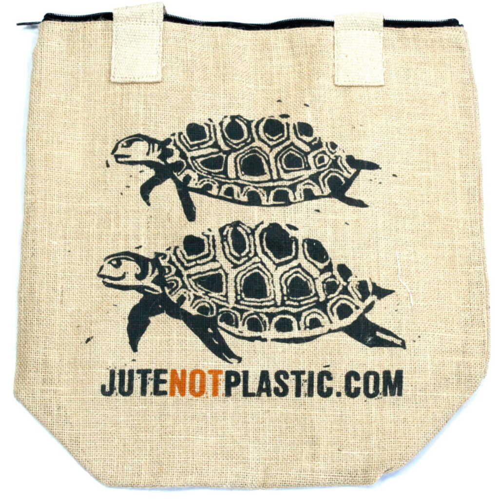 A jute bag - two turtles logo - black