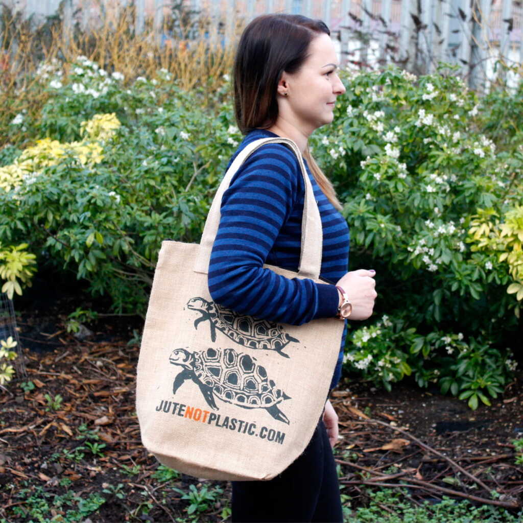 A jute bag - two turtles logo