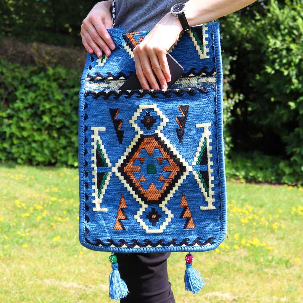kilim festival bag - sky blue