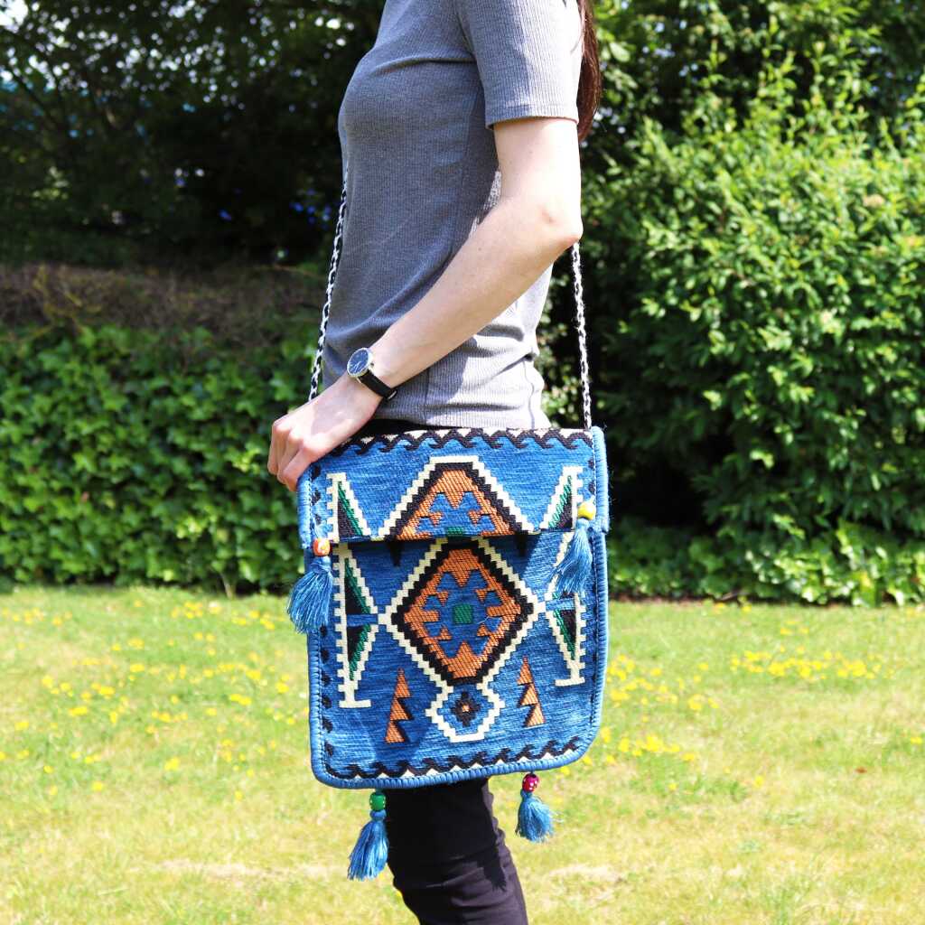 kilim festival bag - sky blue