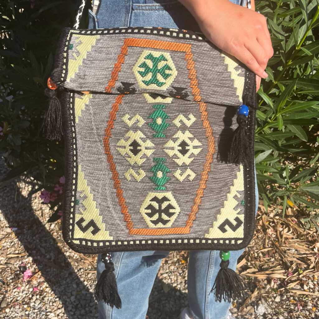 kilim festival bag - pale grey