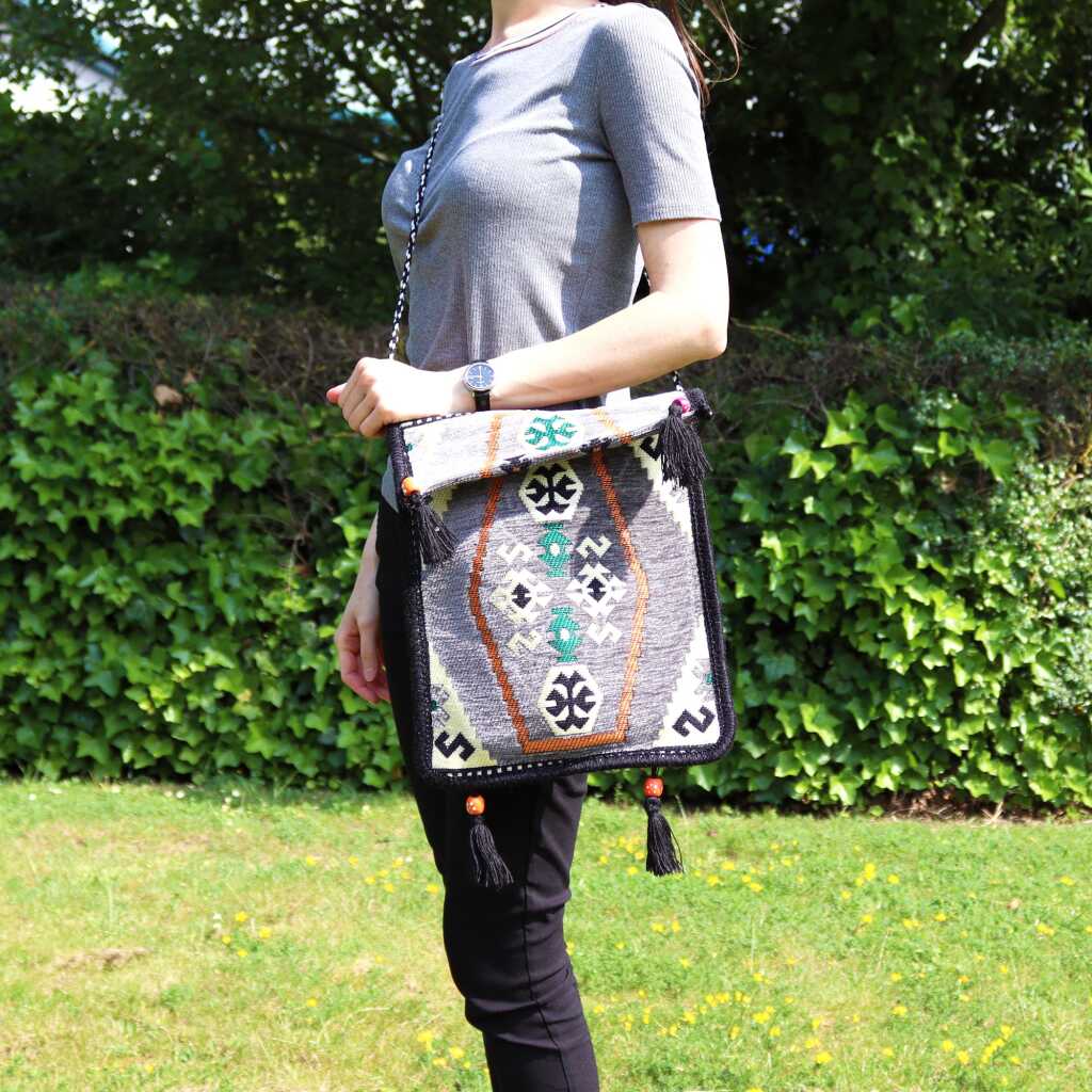 kilim festival bag - pale grey