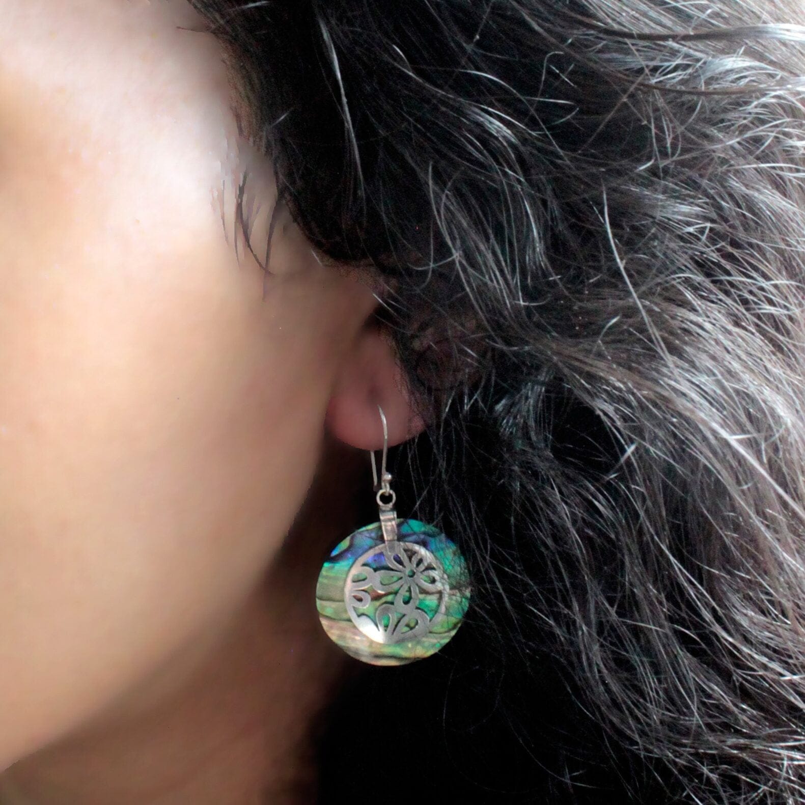 silver and shell earring