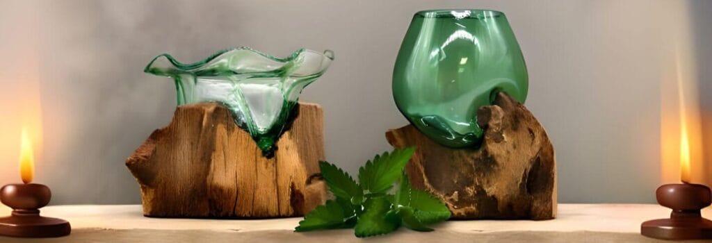 Molten glass on wood using recycled beer bottles