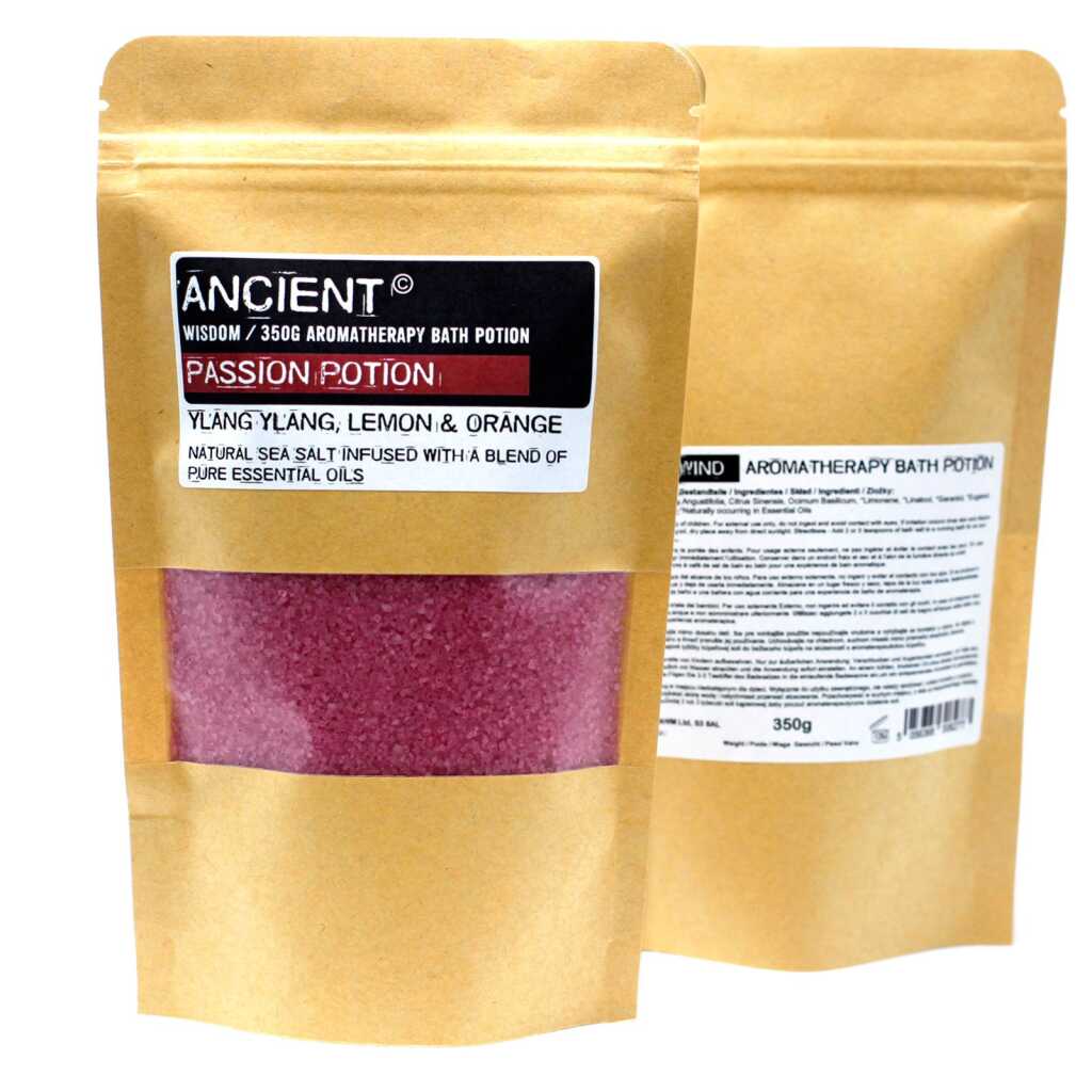 a 350g pack of plum coloured, Passion Aromatherapy Bath Potion