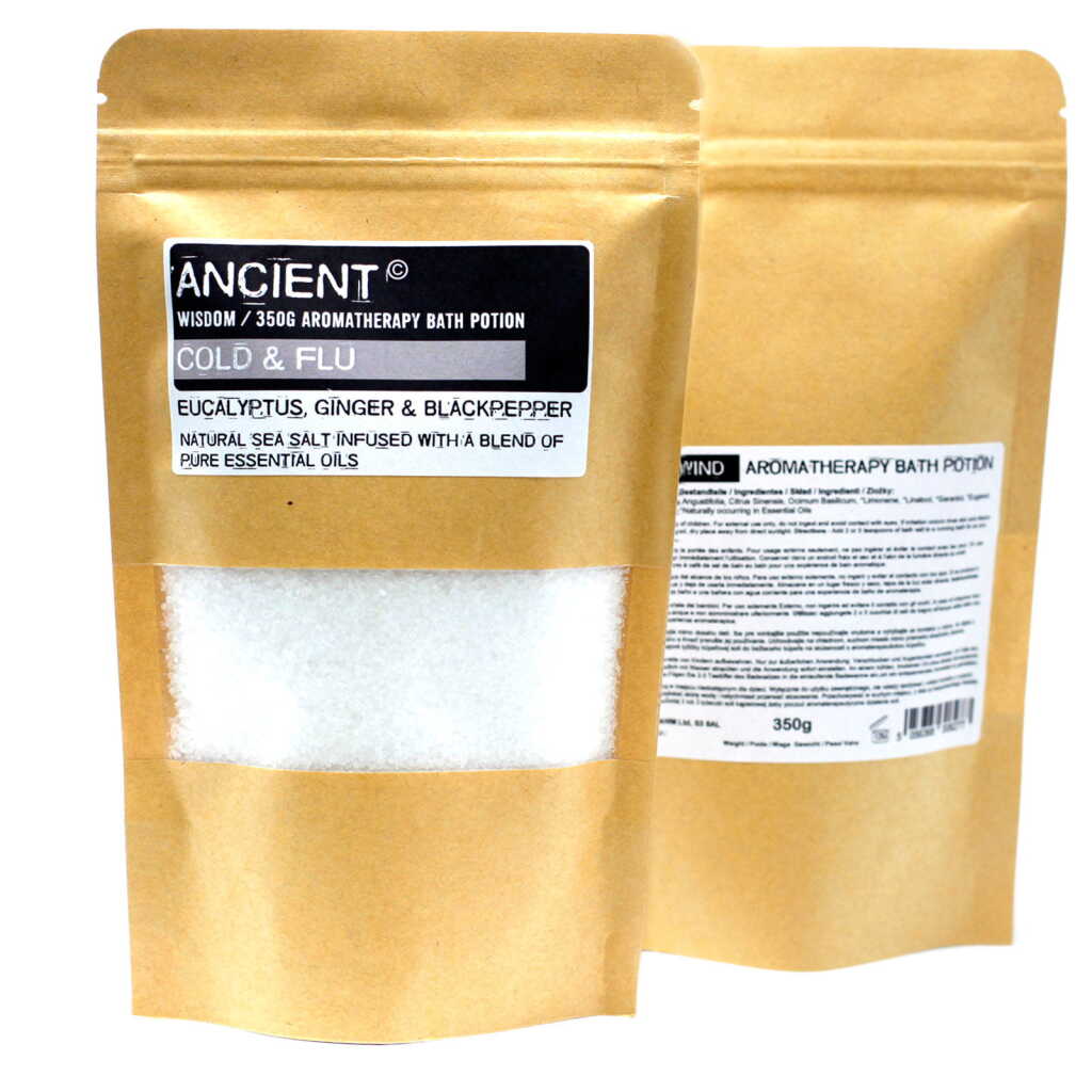 a 350g pack of white, Colds and Flu Aromatherapy Bath Potion