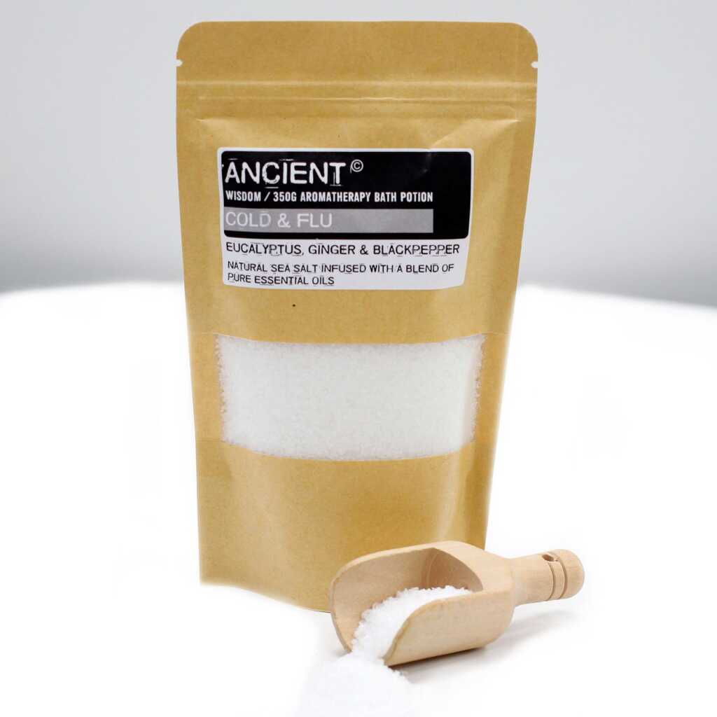 a 350g pack of white, Colds and Flu Aromatherapy Bath Potion