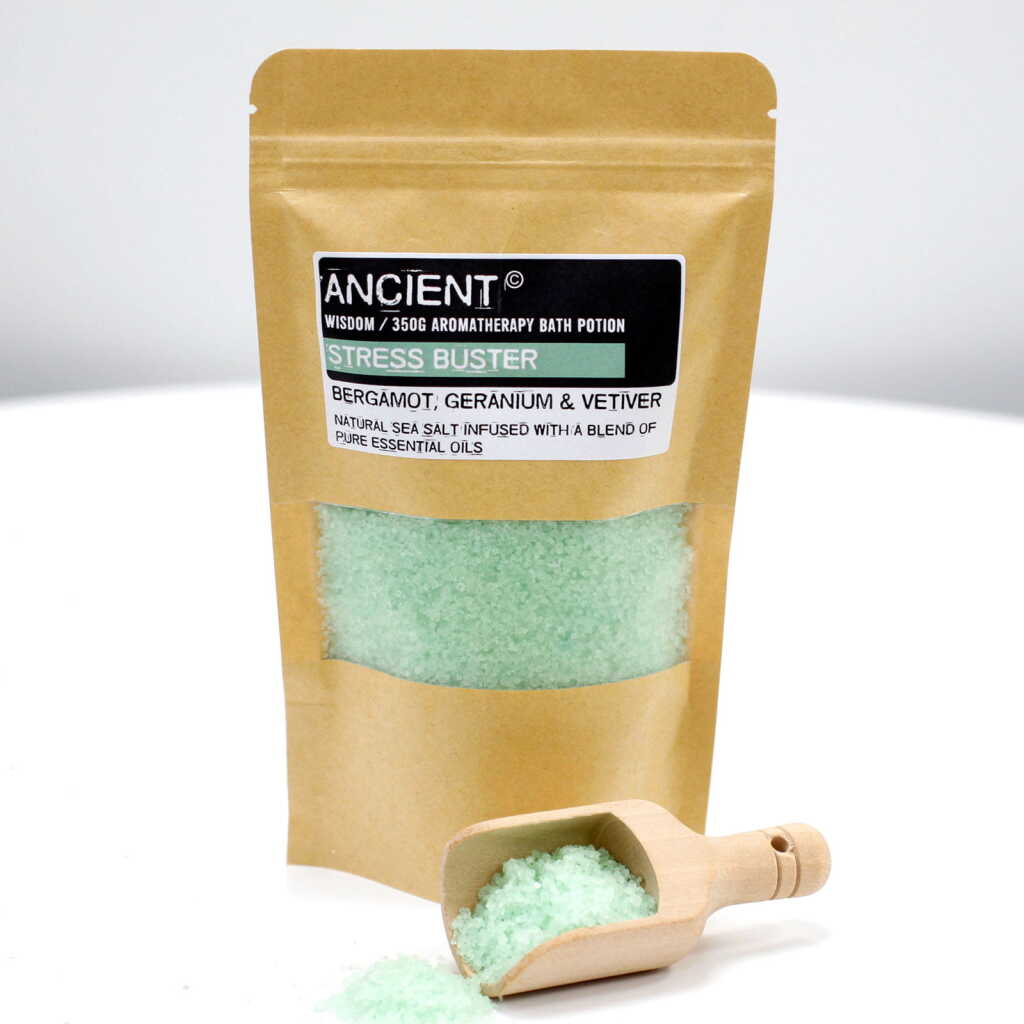 a 350g pack of light green, Stress Buster Aromatherapy Bath Potion