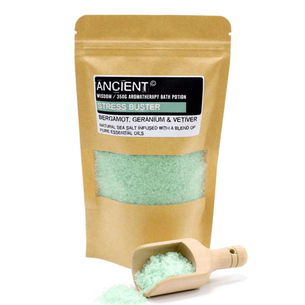 a 350g pack of light green, Stress Buster Aromatherapy Bath Potion