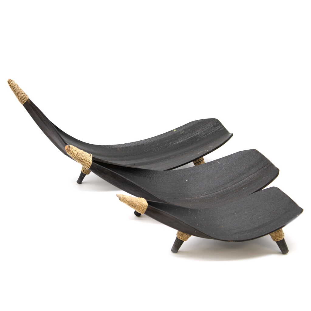 set of three coconut leaf fruit bowls - chocolate