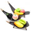 set of three coconut leaf fruit bowls, with fruit