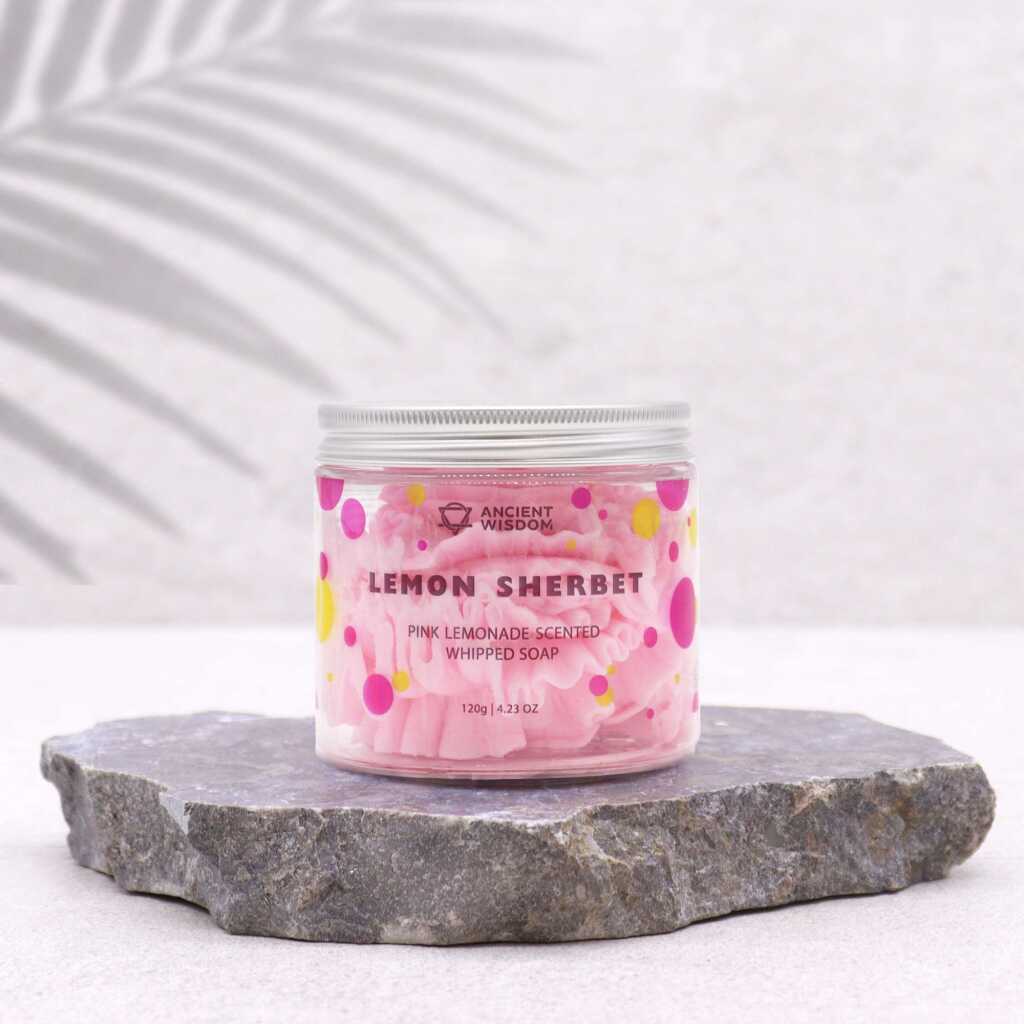 lemon sherbet / pink lemonade whipped soap - pink - in a container