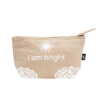 A jute pouch with the words "I am bright" written on the side.