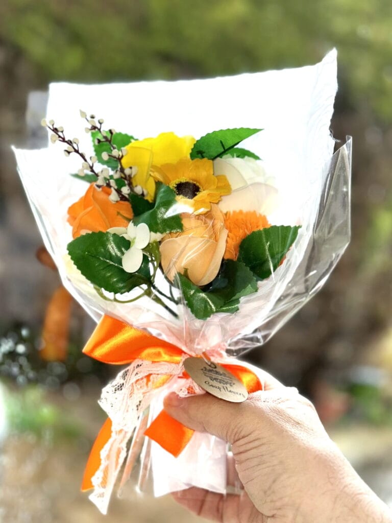 bouquet of soap flowers in a box
