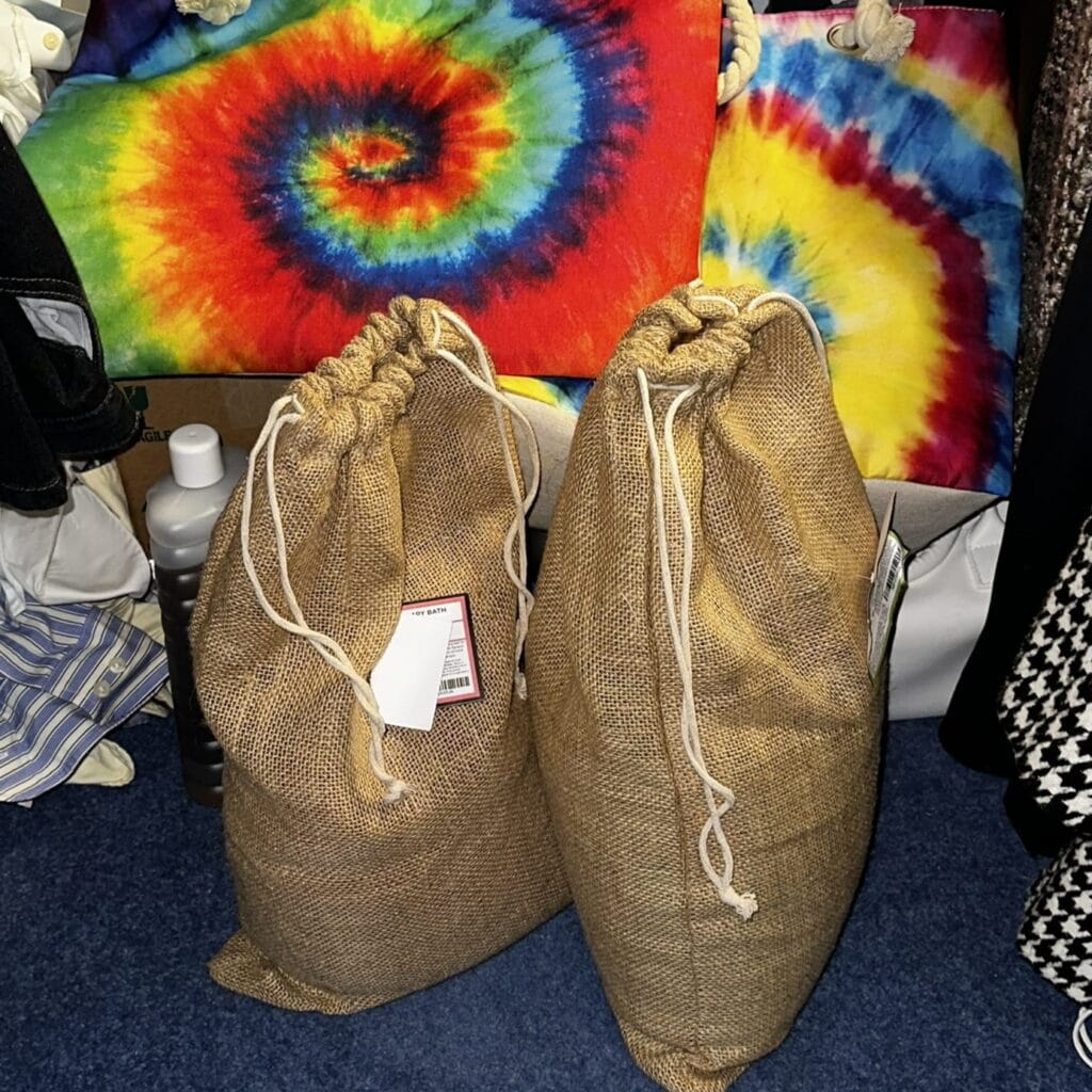 two splash bags and two 7Kg sacks of bath potion