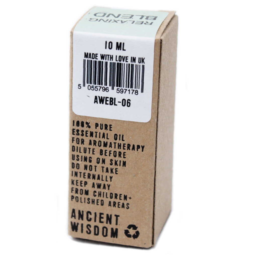 A carton for an Aromatherapy Essential oil blend of Lavender and Mandarin