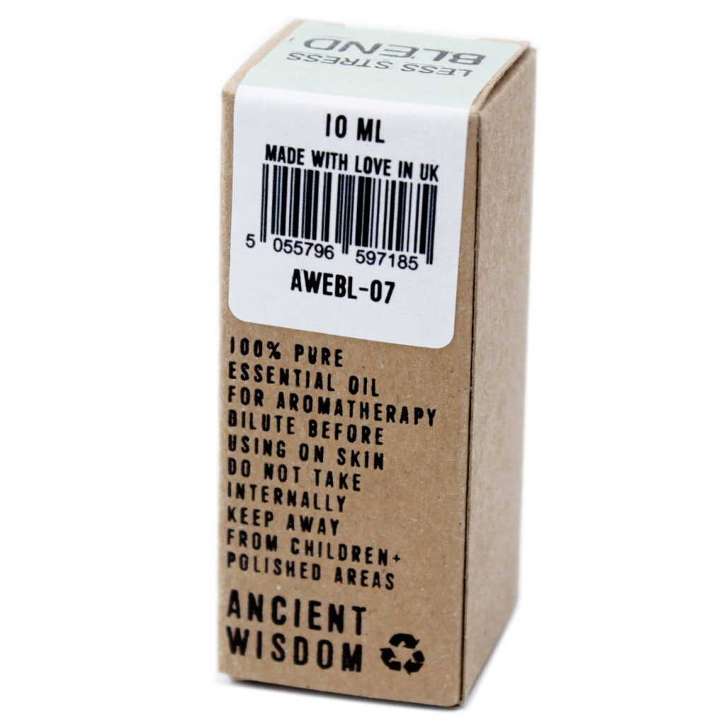 A carton for an Aromatherapy Essential oil blend of Clary Sage, Lemon and Lavender