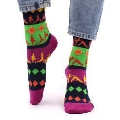 a pair of yoga poses hop hare bamboo socks being worn.