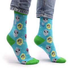 a pair of lucky gemstone hop hare bamboo socks being worn.