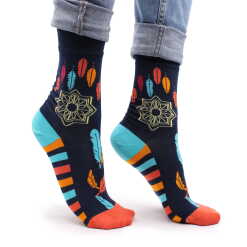 a pair of dreamcatcher hop hare bamboo socks being worn.
