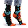 a pair of blue buddha and lotus hop hare bamboo socks being worn.