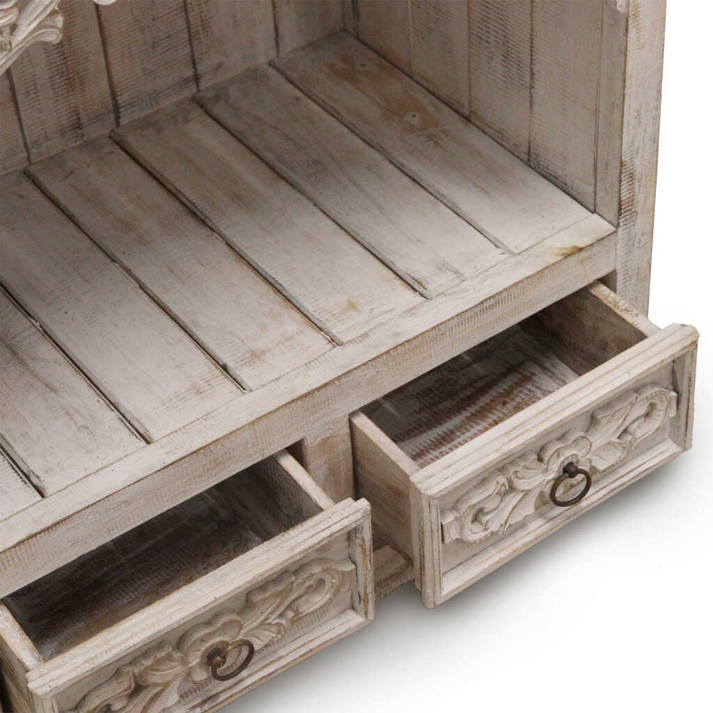 a whitewash albasia wood ornate bathroom cabinet drawers