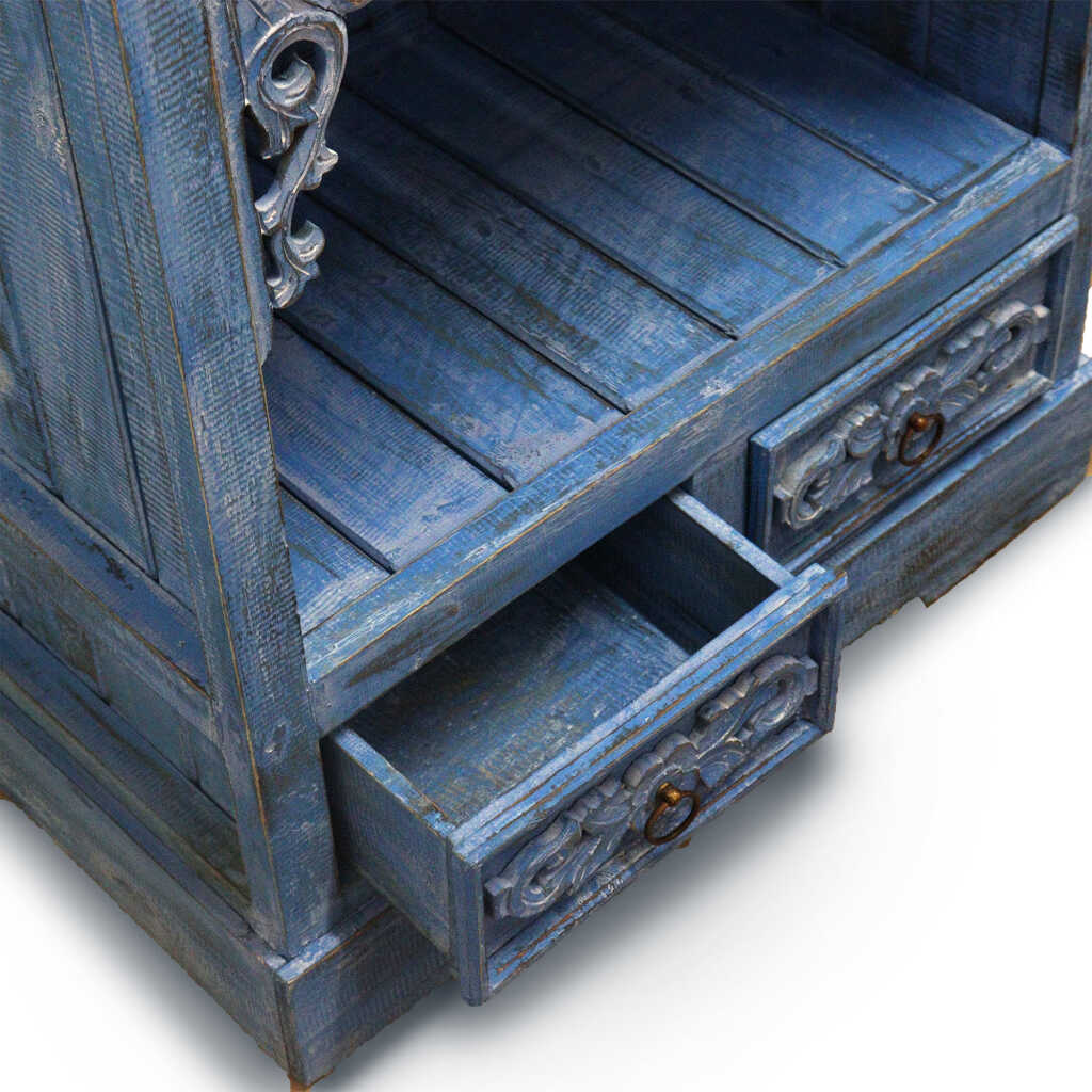a bluewash albasia wood ornate bathroom cabinet - drawer detail