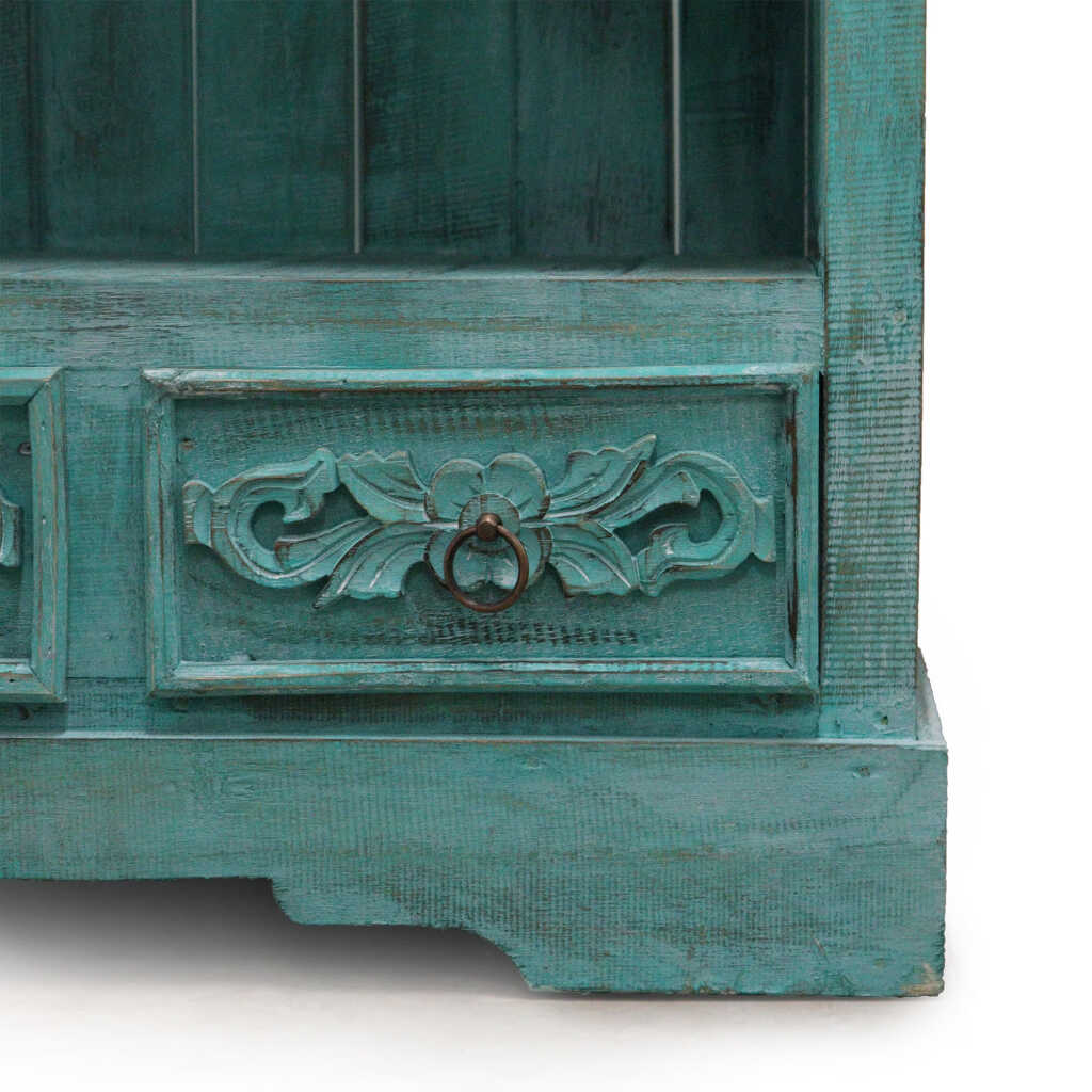 a turquoise wash albasia wood ornate bathroom cabinet - drawer detail