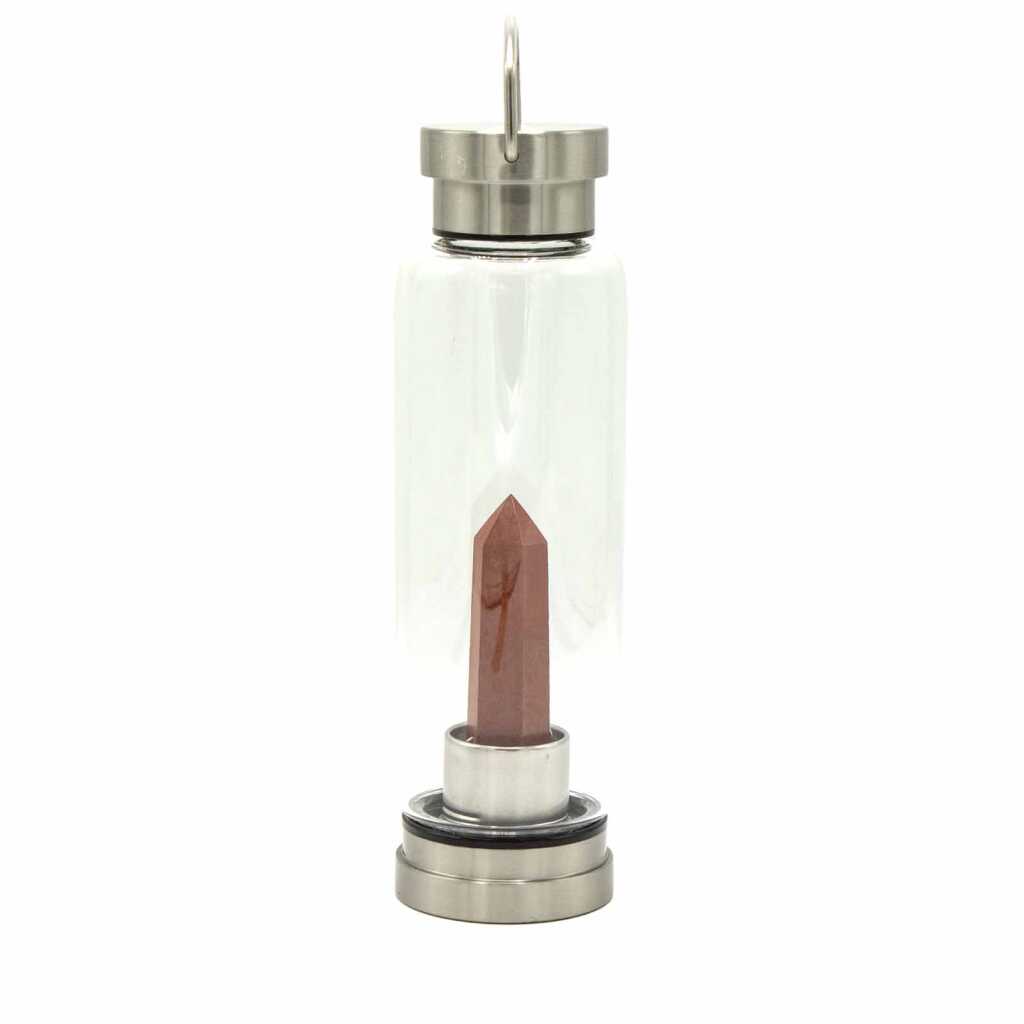 A red jasper obelisk, crystal infused water bottle