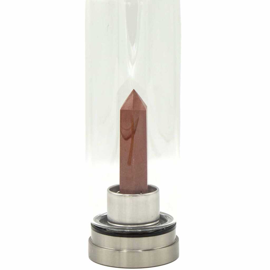 A red jasper obelisk, crystal infused water bottle