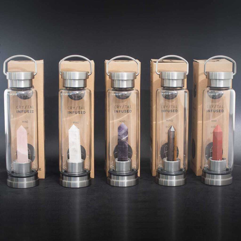 A selection of crystal infused water bottles