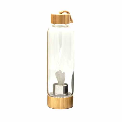 A clear quartz angel crystal infused water bottle