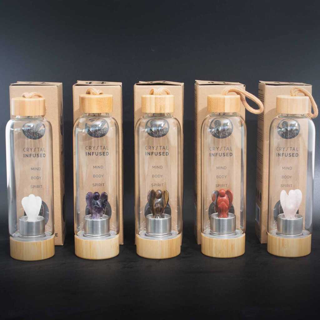 A selection of crystal infused water bottles