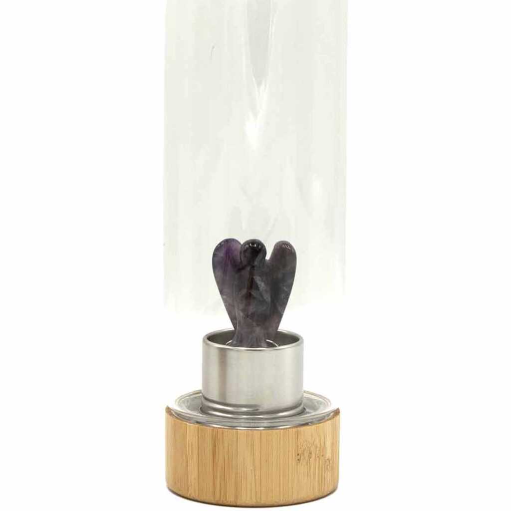 An amethyst angel crystal infused water bottle