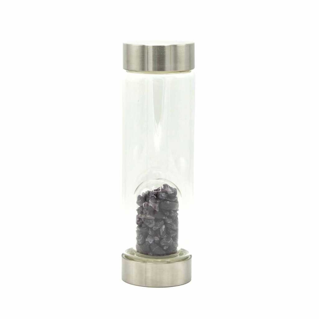An amethyst crystal infused water bottle